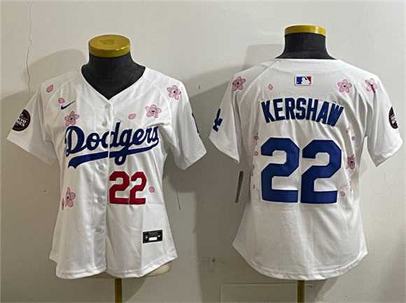 Women%27s Los Angeles Dodgers #22 Clayton Kershaw White 2025 Tokyo Series Limited Stitched Jersey